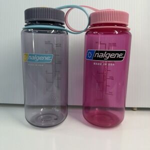 Nalgene Reusable Pink & Gray Plastic Water Bottles Set of 2, 14 oz